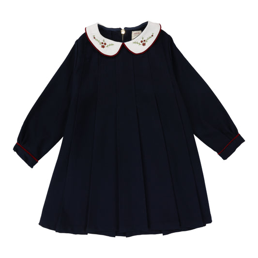 COLLAR PLEATED DRESS NAVY