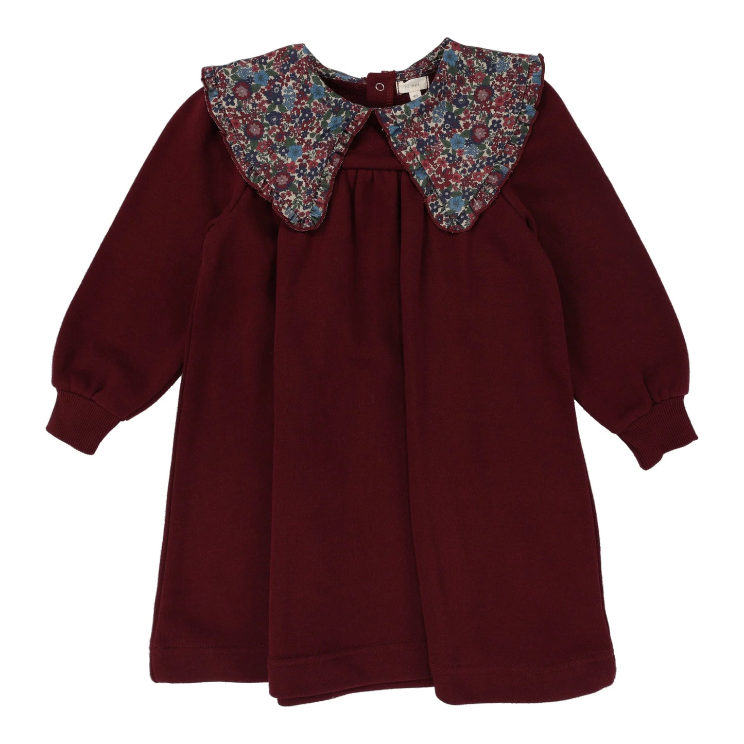 Floral Collar Sweatshirt Dress - Burgundy