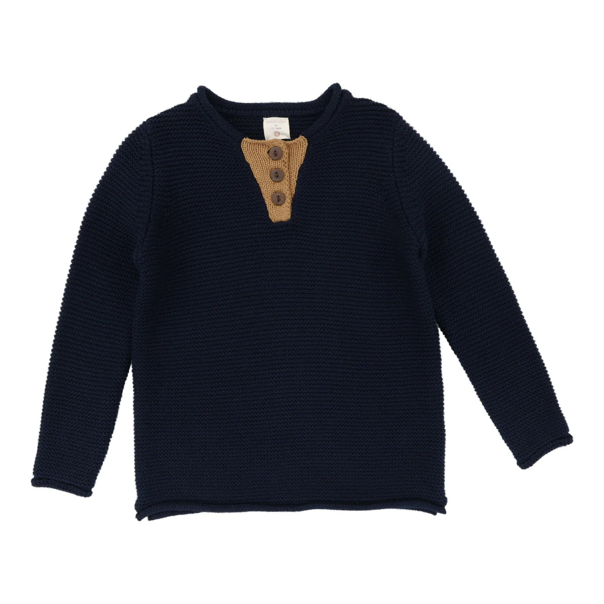 Contrast Placket Sweater Navy/Camel