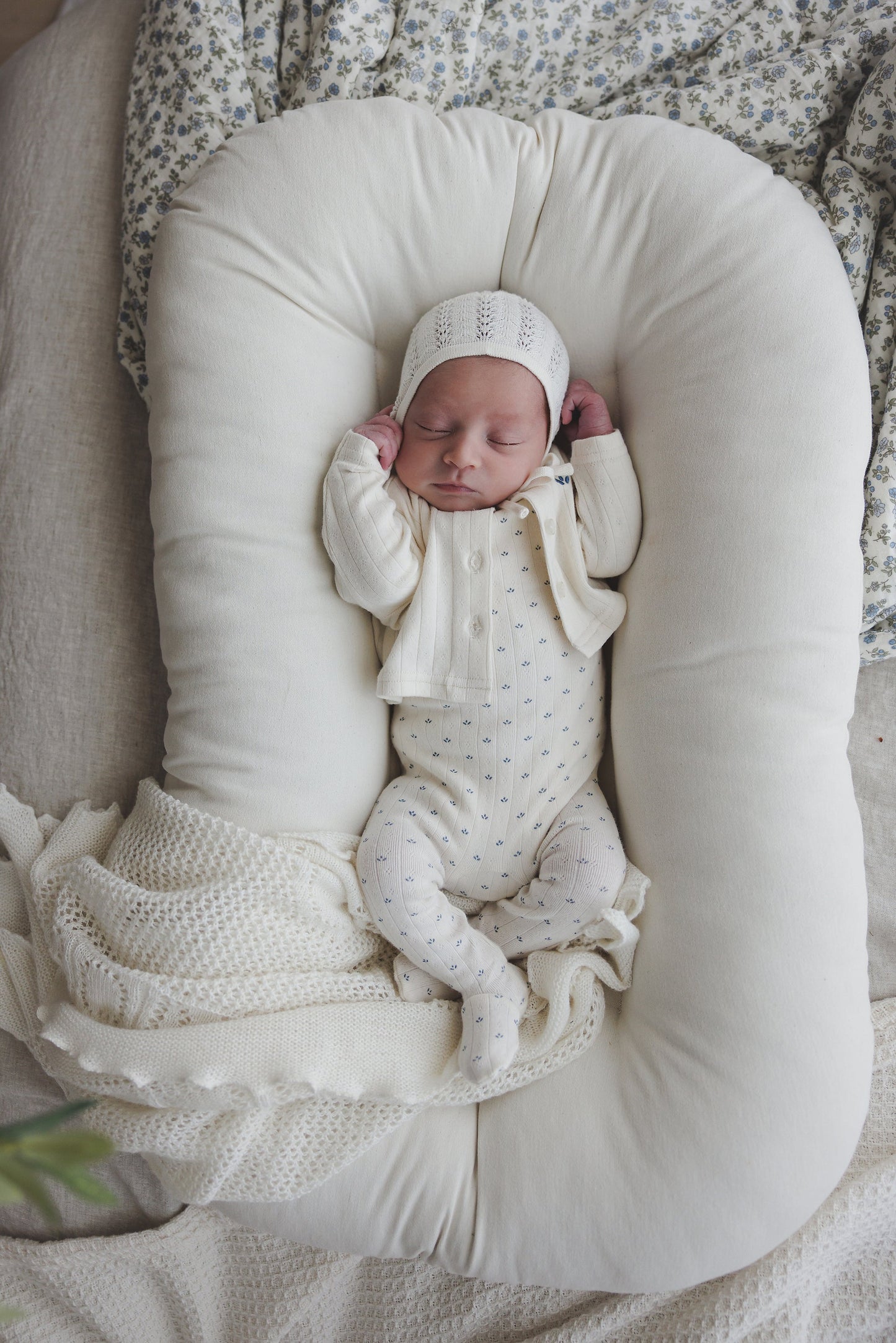 Floret Print Footie Set- Cream/Blue