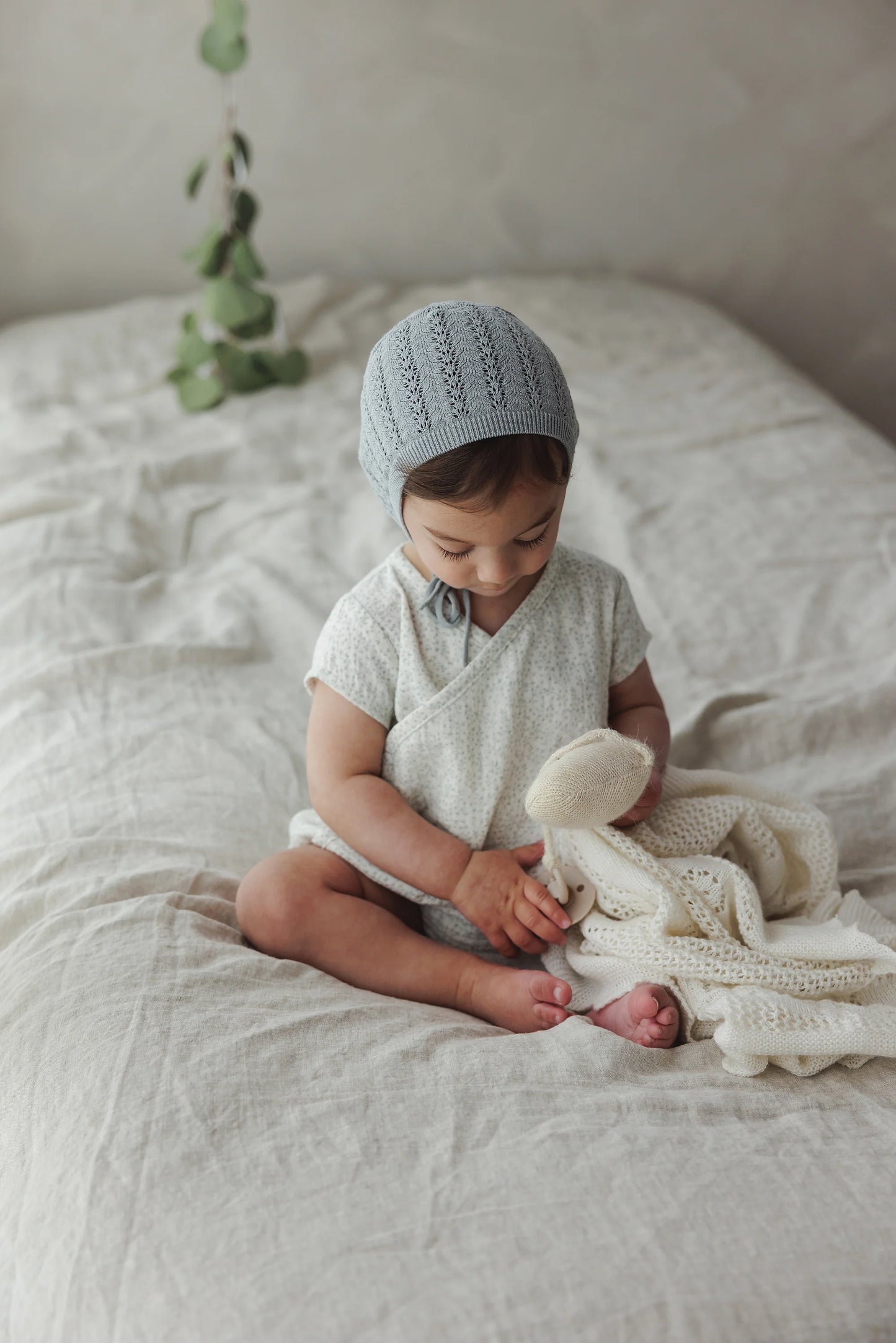 Leaf Trail Romper - Cream/Blue
