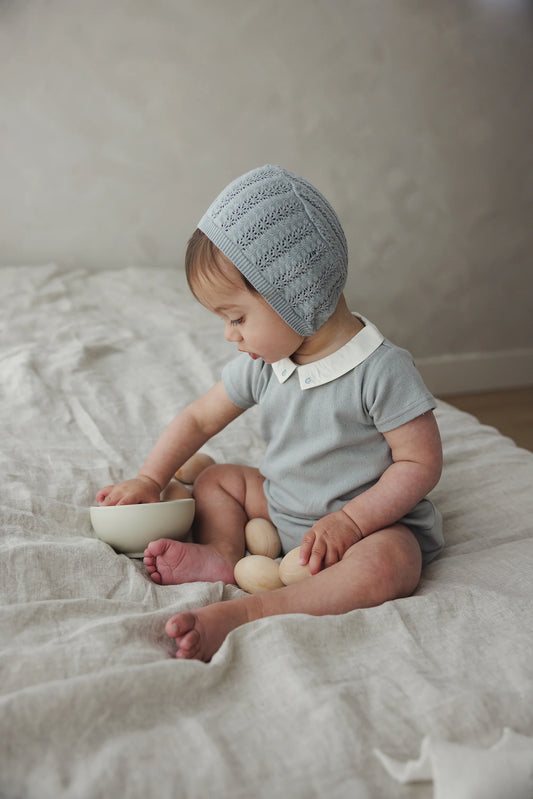 Sweetheart Collar Romper- Light Blue