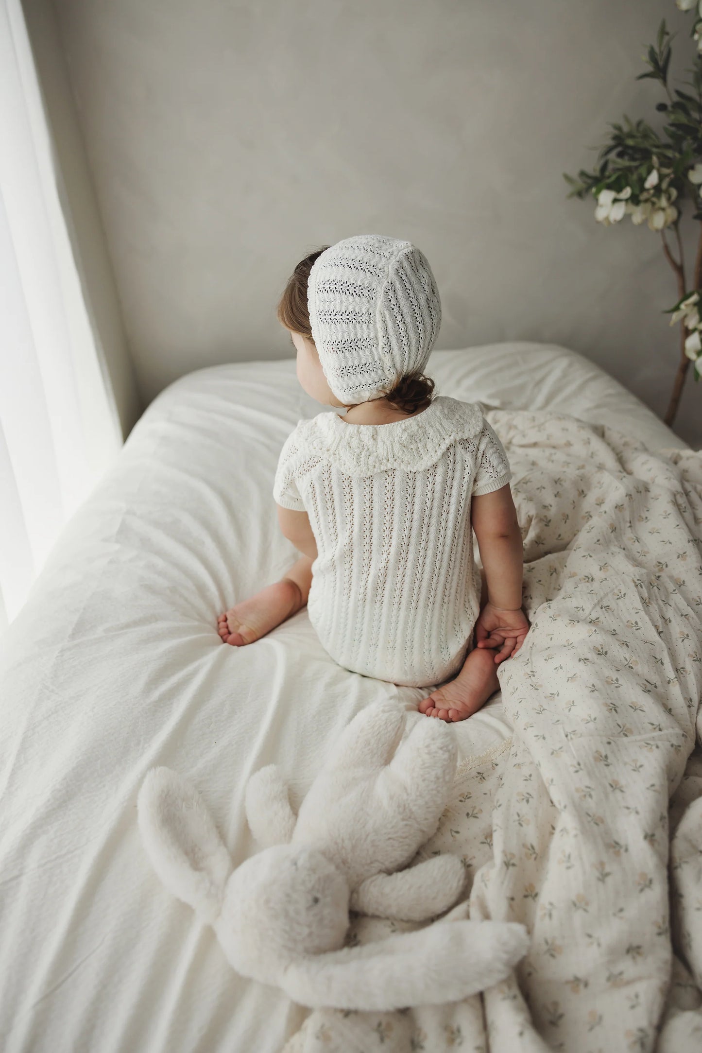 Crochet Knit Girls Romper - Cream