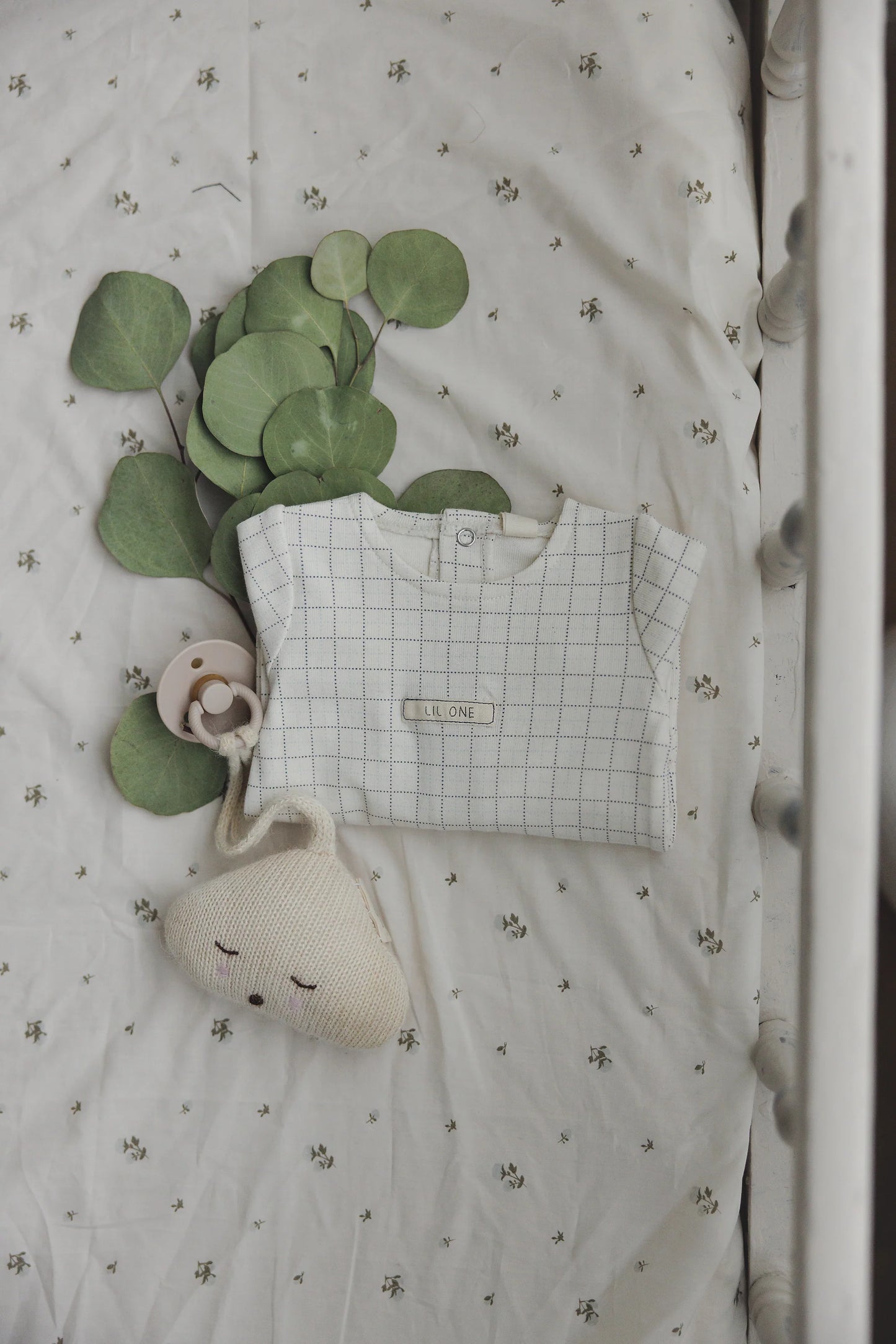 Grid Print Footie Cream/Blue