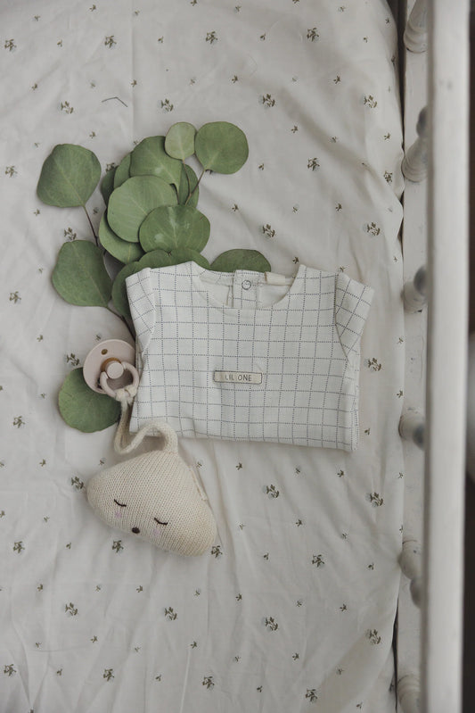 Grid Print Footie Cream/Blue