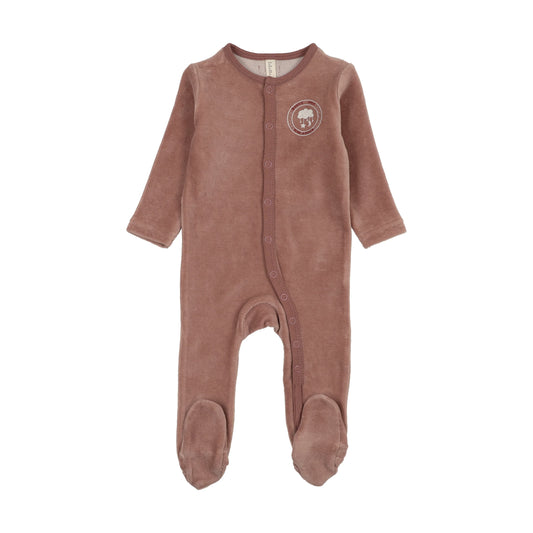 Velour snap down footie- Mauve