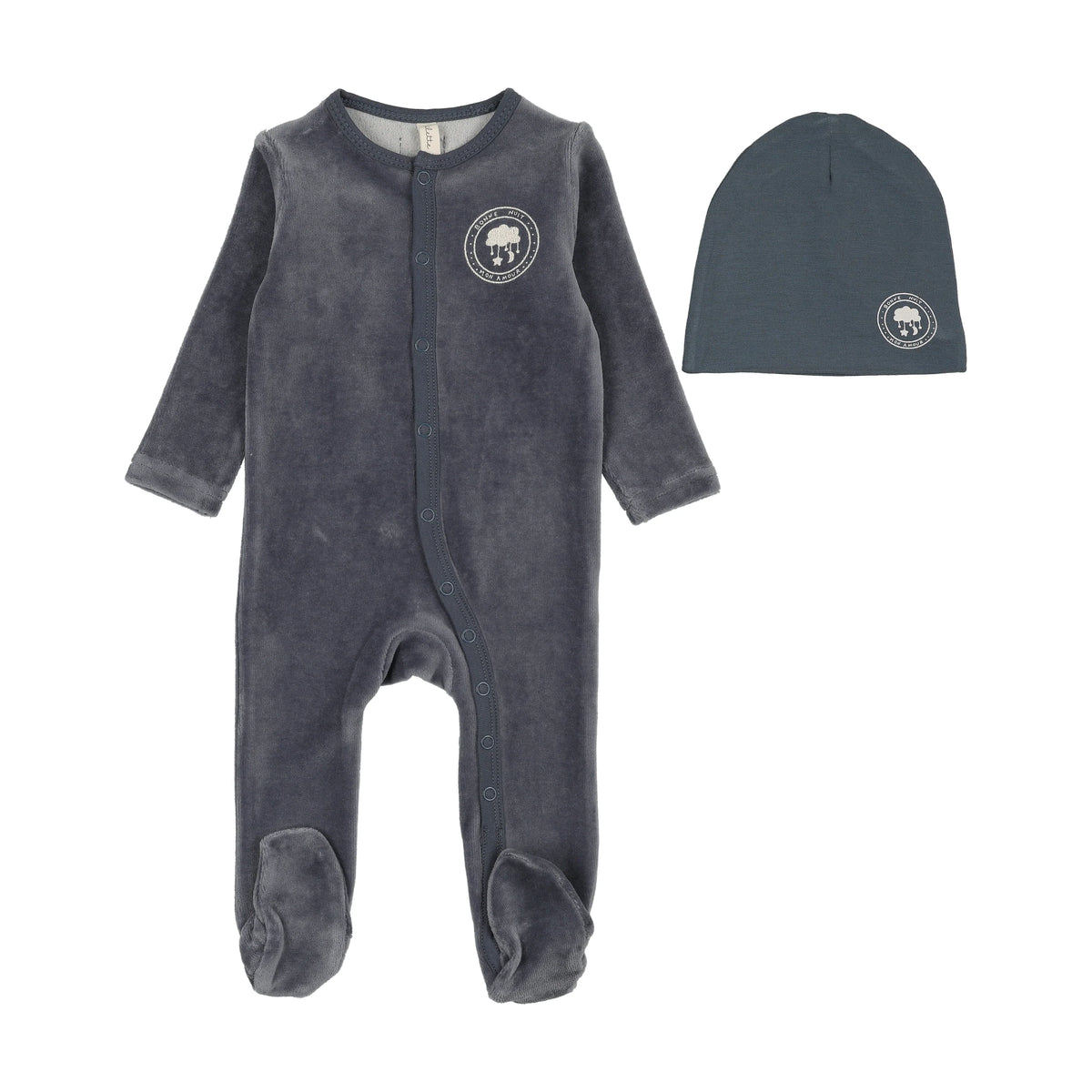 Velour snap down footie- Off Navy