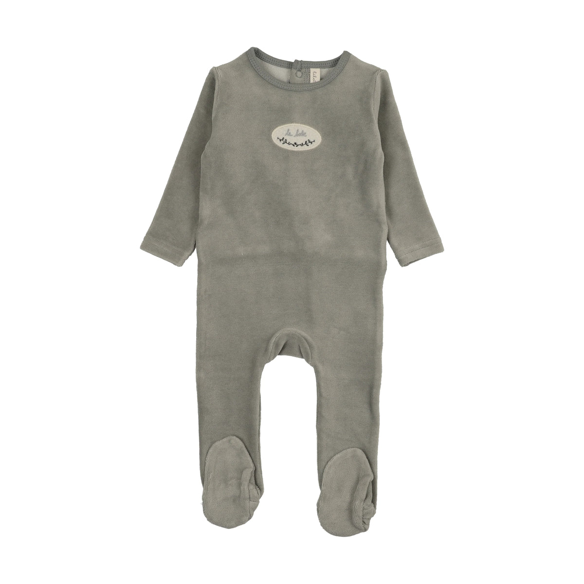 Velour patch footie- Light Blue