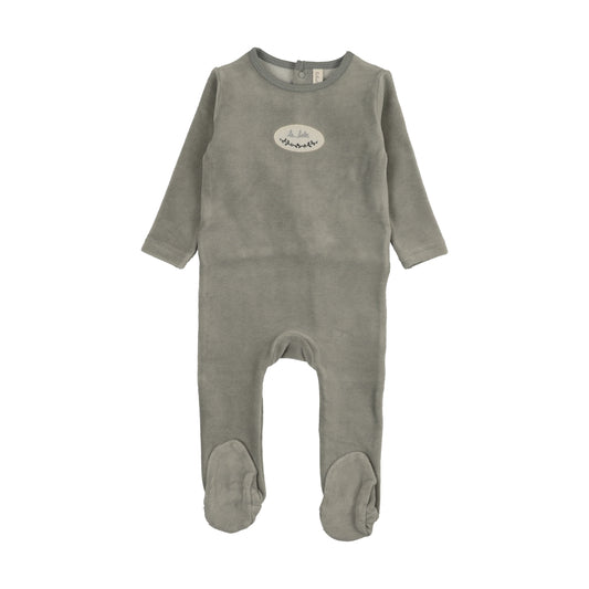 Velour patch footie- Light Blue
