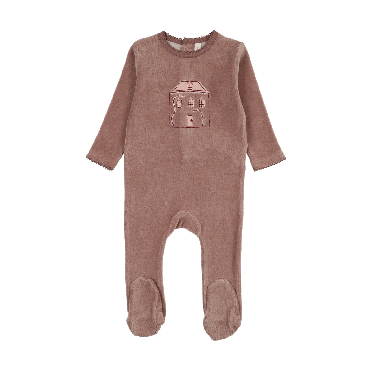 Stitched graphic velour footie- Mauve