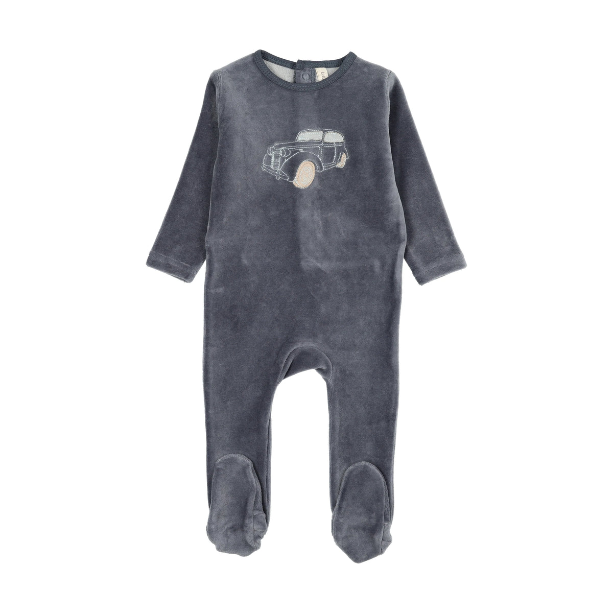 Stitched graphic velour footie- Off Navy