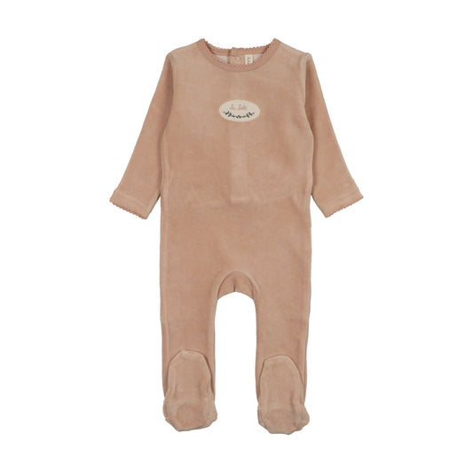 Velour patch footie- Dusty Pink
