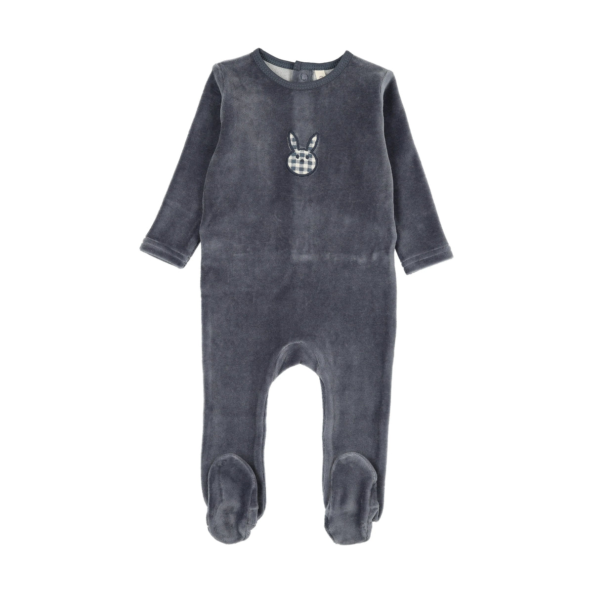 Velour gingham bunny footie- Off Navy
