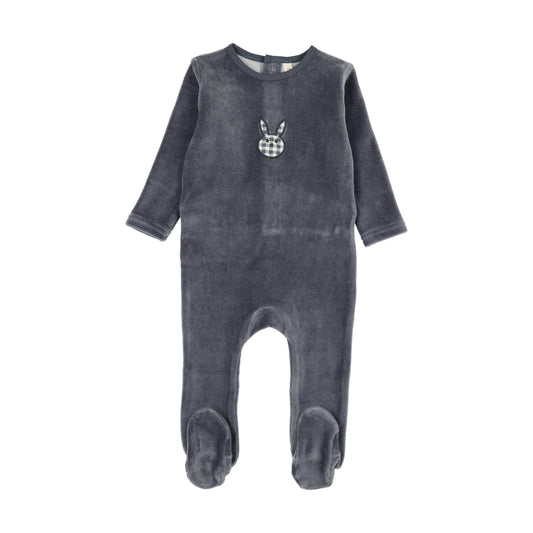 Velour gingham bunny footie- Off Navy