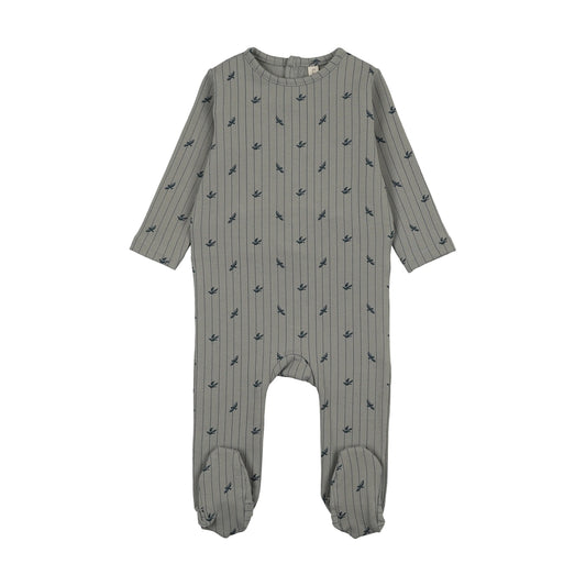 Stripe print footie- Light Blue