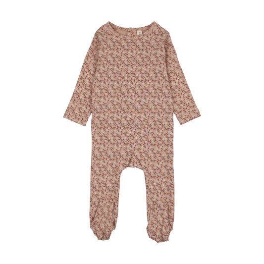 Dahlia vines print footie- Dusty Pink