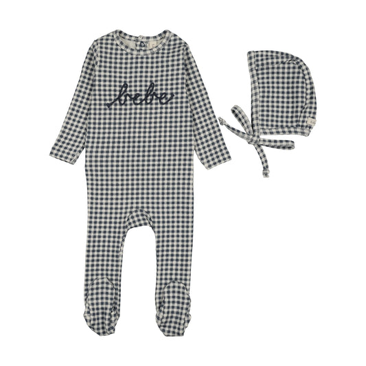 Gingham bebe footie set- Off Navy