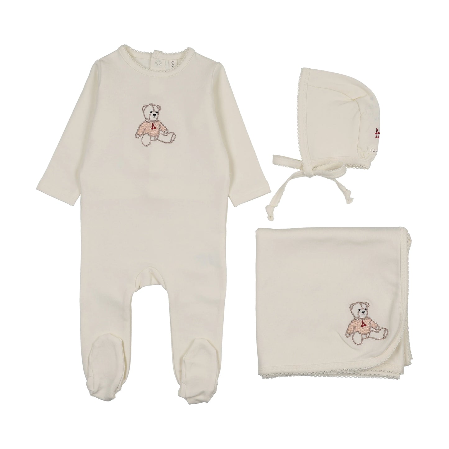 Sweet bear layette set- Cream/Pink