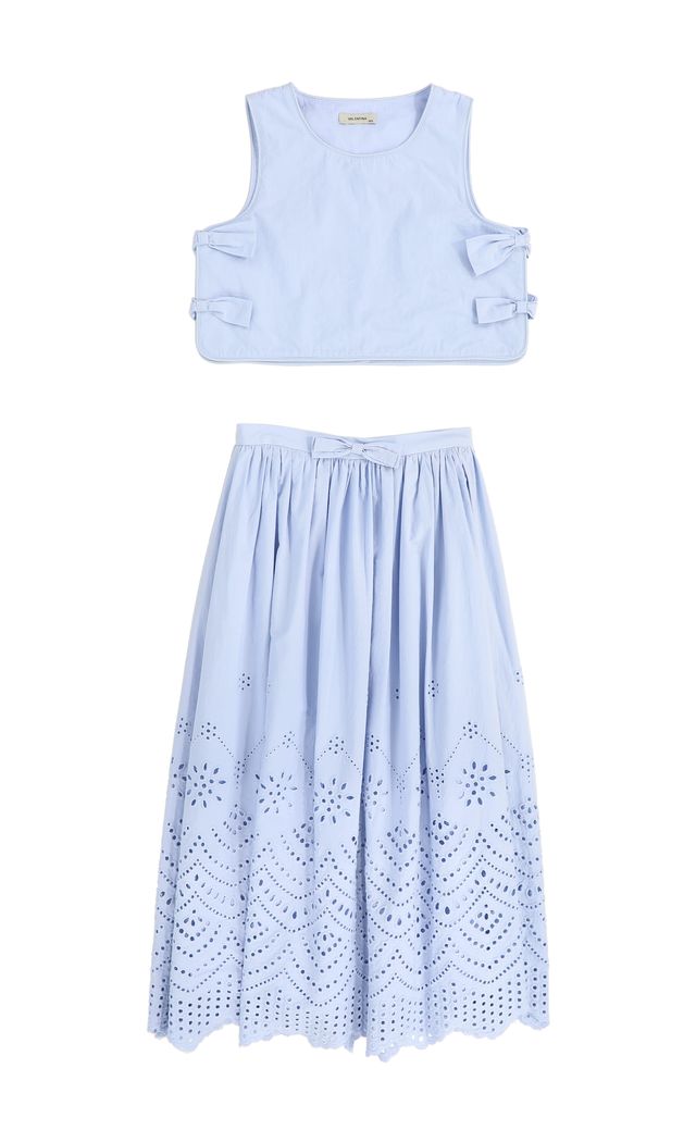 Light Blue Eyelet Detail Midi Skirt