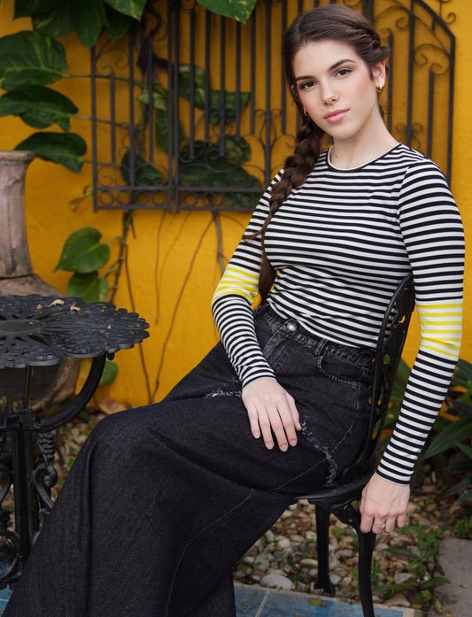 Meg Yellow Colorblock Stripe Tee