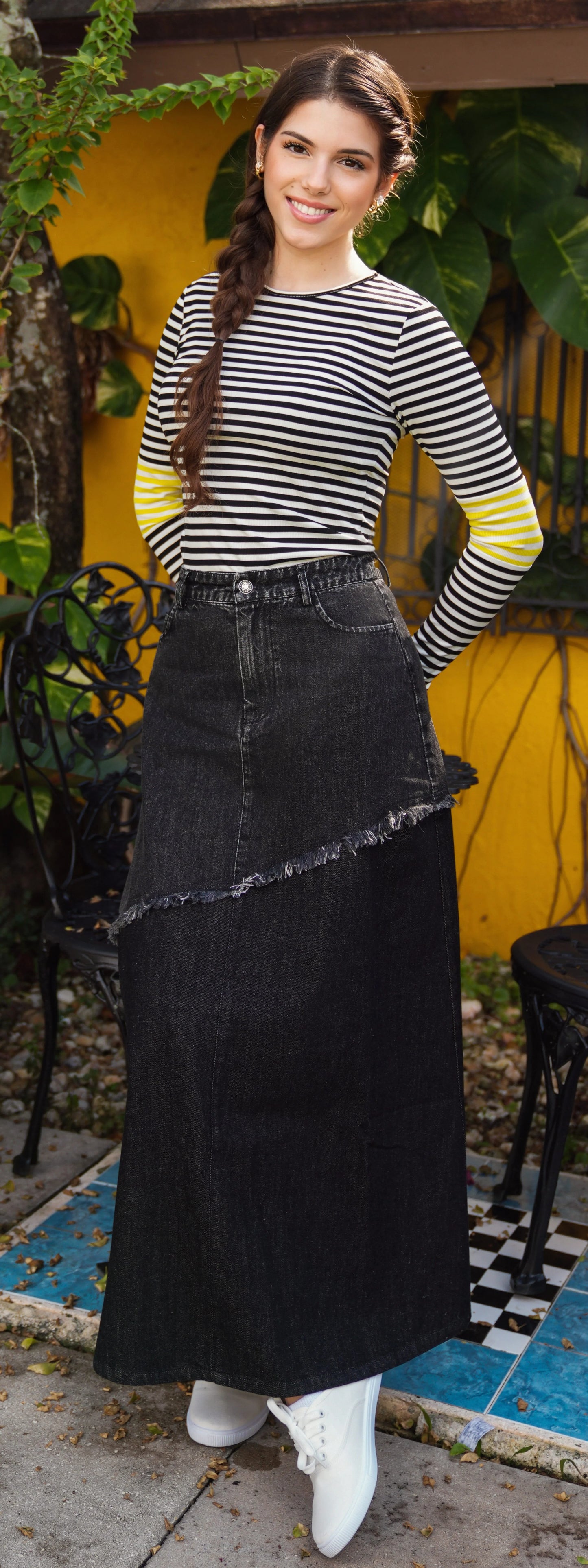 Meg Yellow Colorblock Stripe Tee