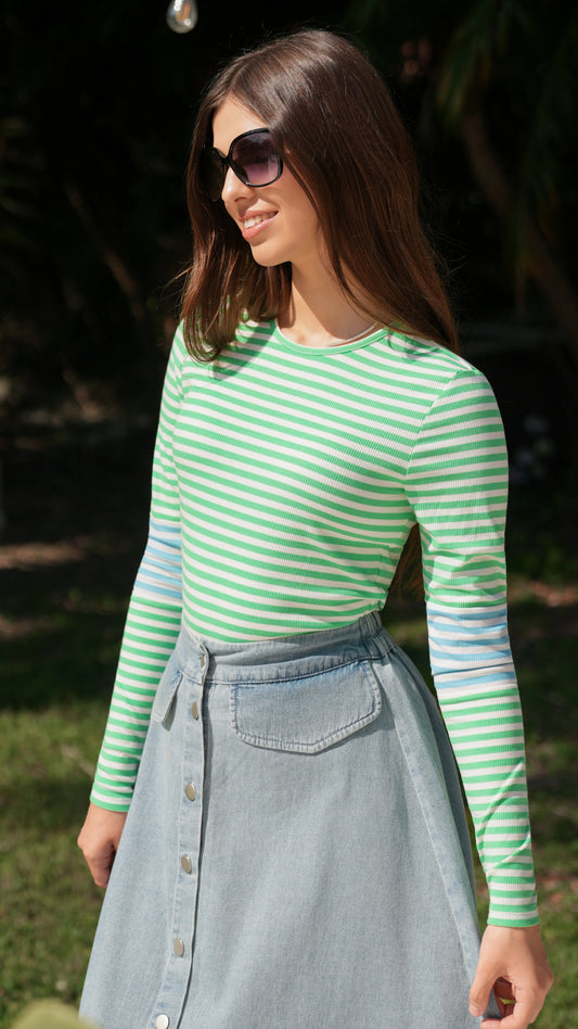 Meg Blue Colorblock Stripe Tee