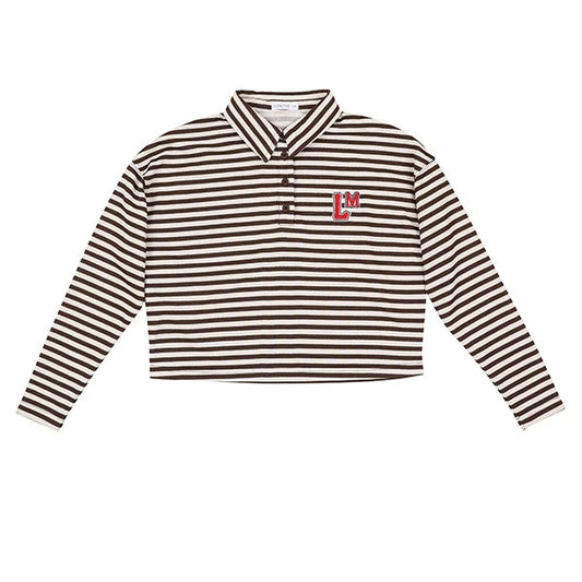 Romy Brown Stripe Cropped Collar Top