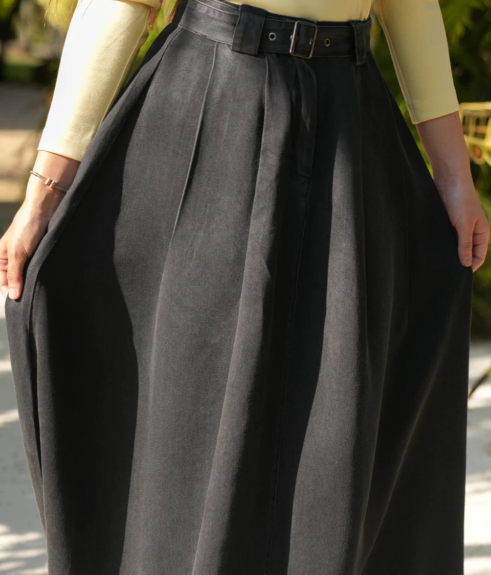 Black Denim Eve Belt Skirt