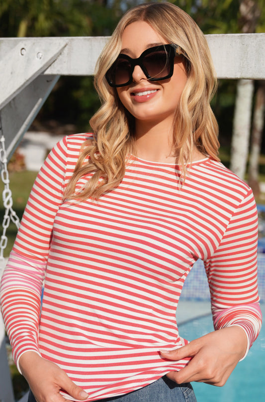 Meg Pink Colorblock Stripe Tee