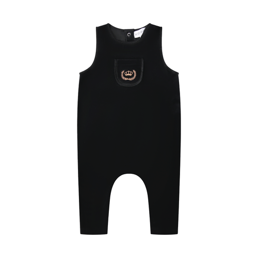 Gold Embroidered Crown Baby Overalls with mockneck