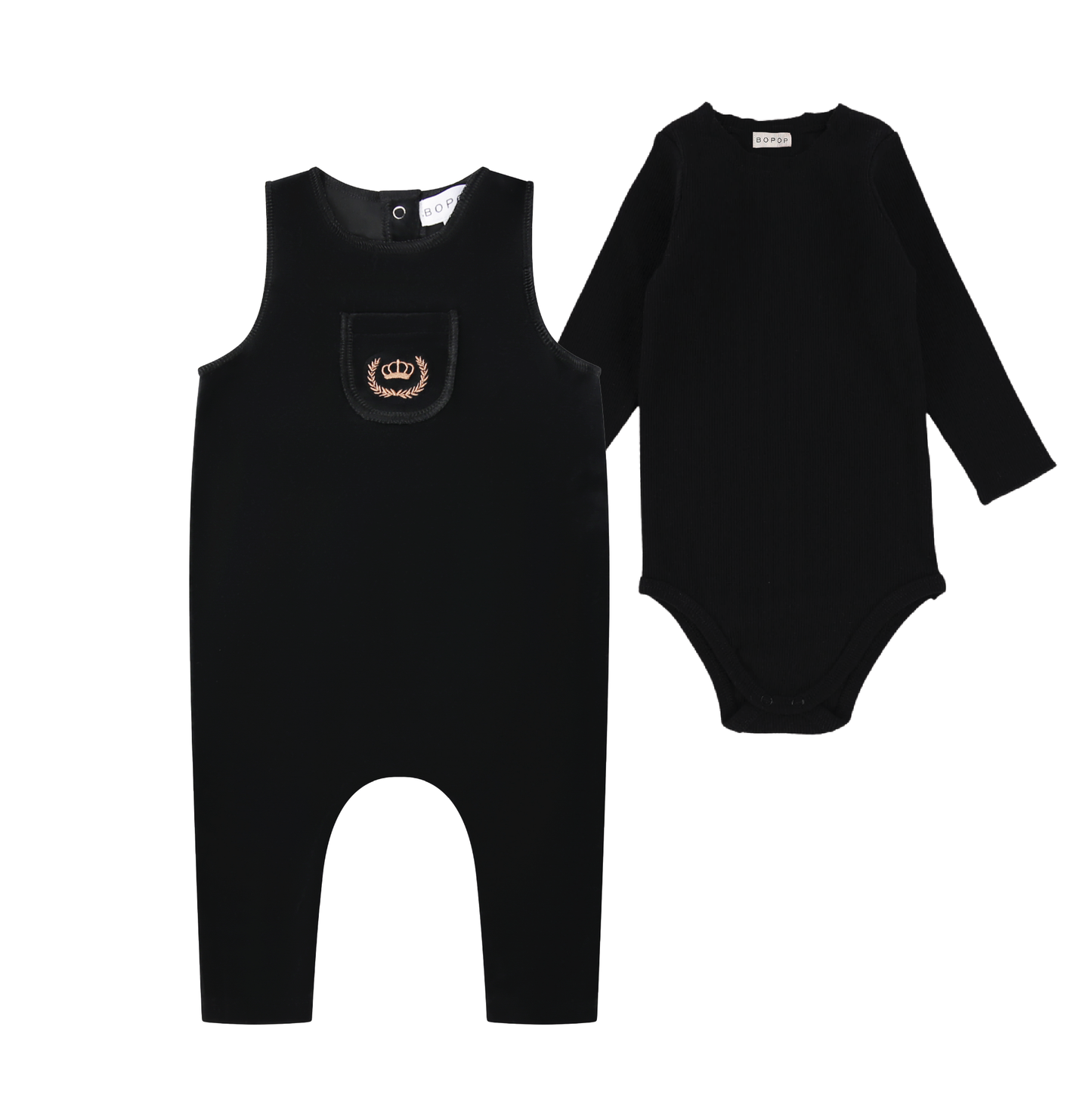 Gold Embroidered Crown Baby Overalls with mockneck