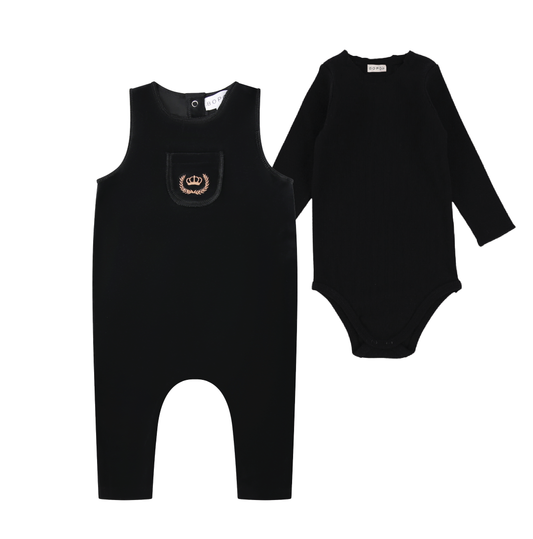 Gold Embroidered Crown Baby Overalls with mockneck