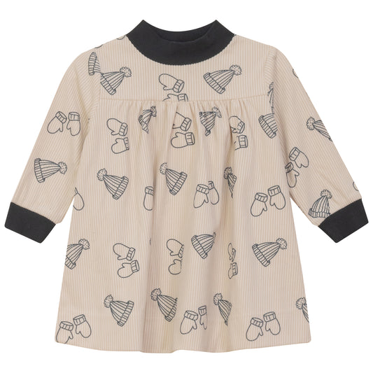 CORDUROY PRINT OATMILK DRESS