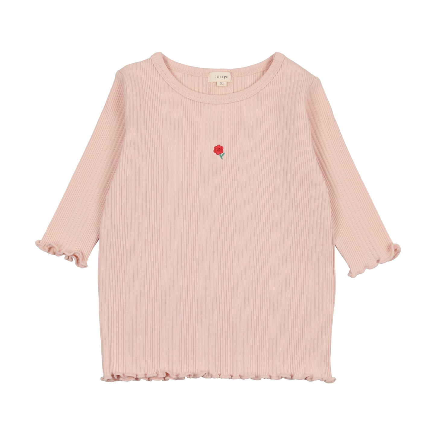 MULTI RIBBED TEE THREE QUARTER SLEEVE LIGHT PINK