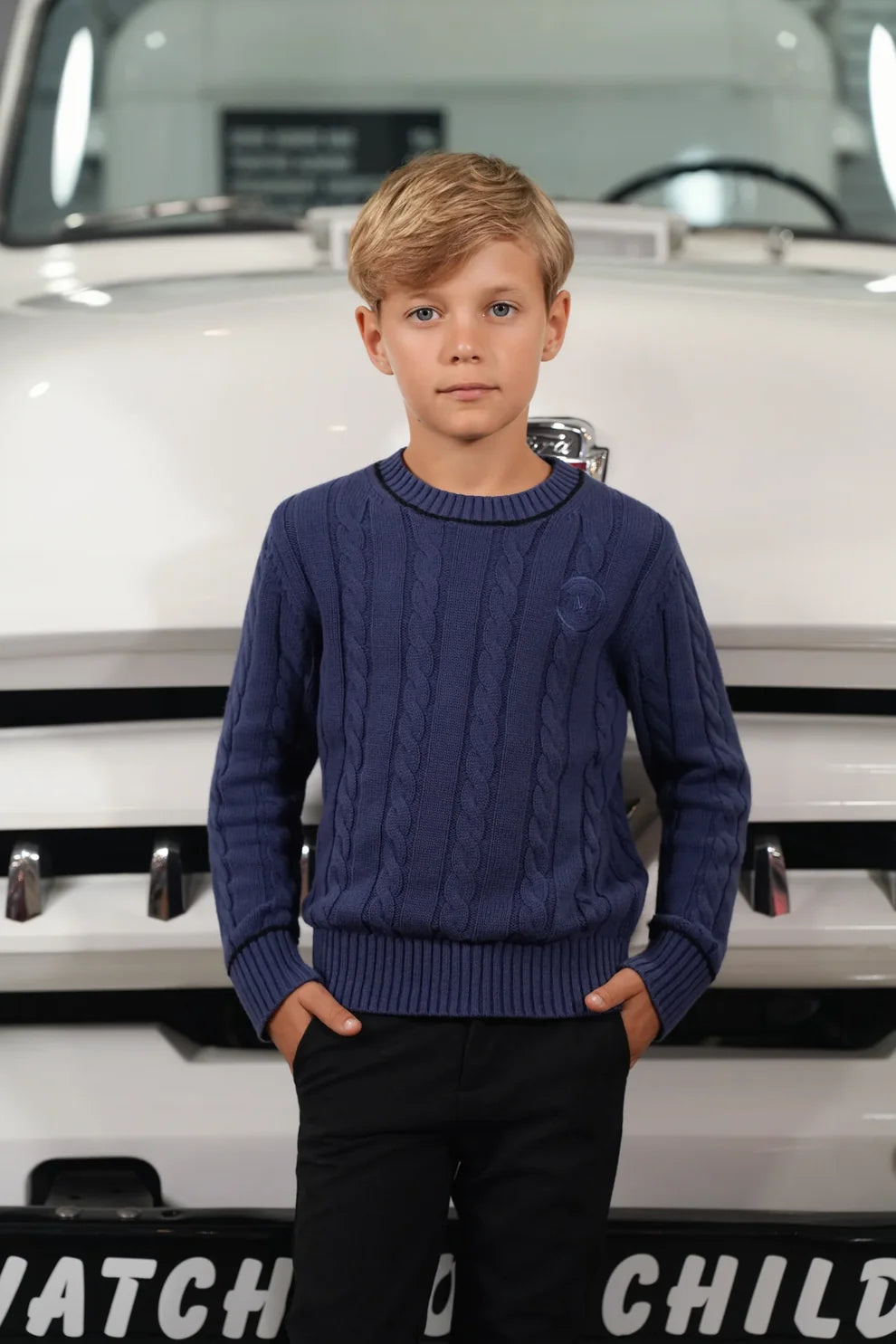 Archer Periwinkle Piped Cable Sweater
