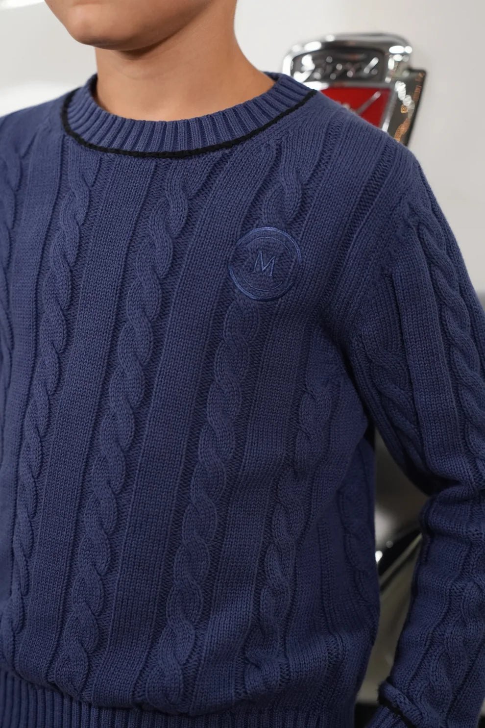 Archer Periwinkle Piped Cable Sweater