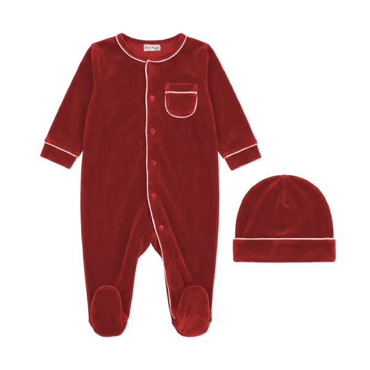 Wine Velour Footie