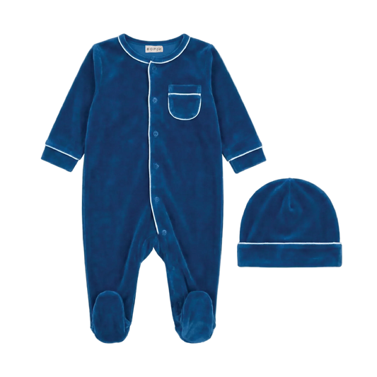 Blue Velour Footie