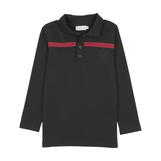 Black Polo with Burgundy Stripe
