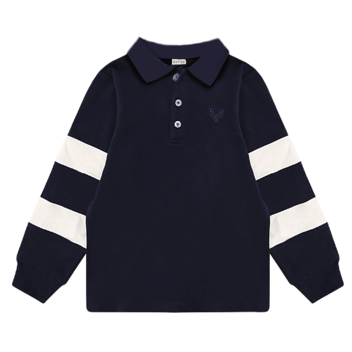 Navy Sweatshirt Polo with White Collar