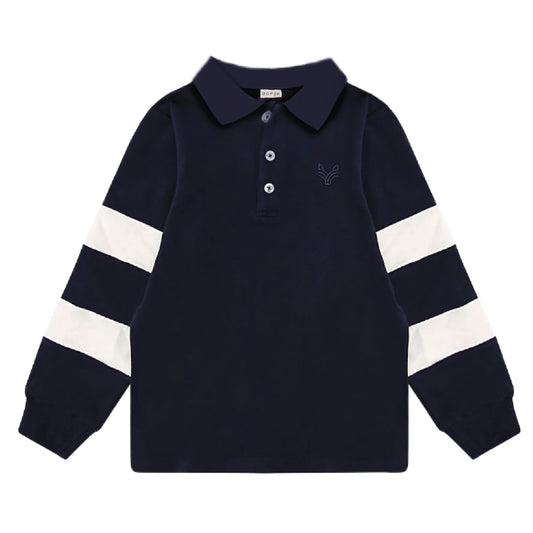 Navy Sweatshirt Polo with White Collar