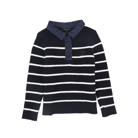 Stripe Knit Denim Collar Polo