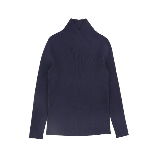 Wrap Neck Turtleneck- Navy