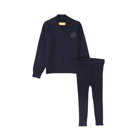 Wrap Neck Sweater Leggings Set- Navy