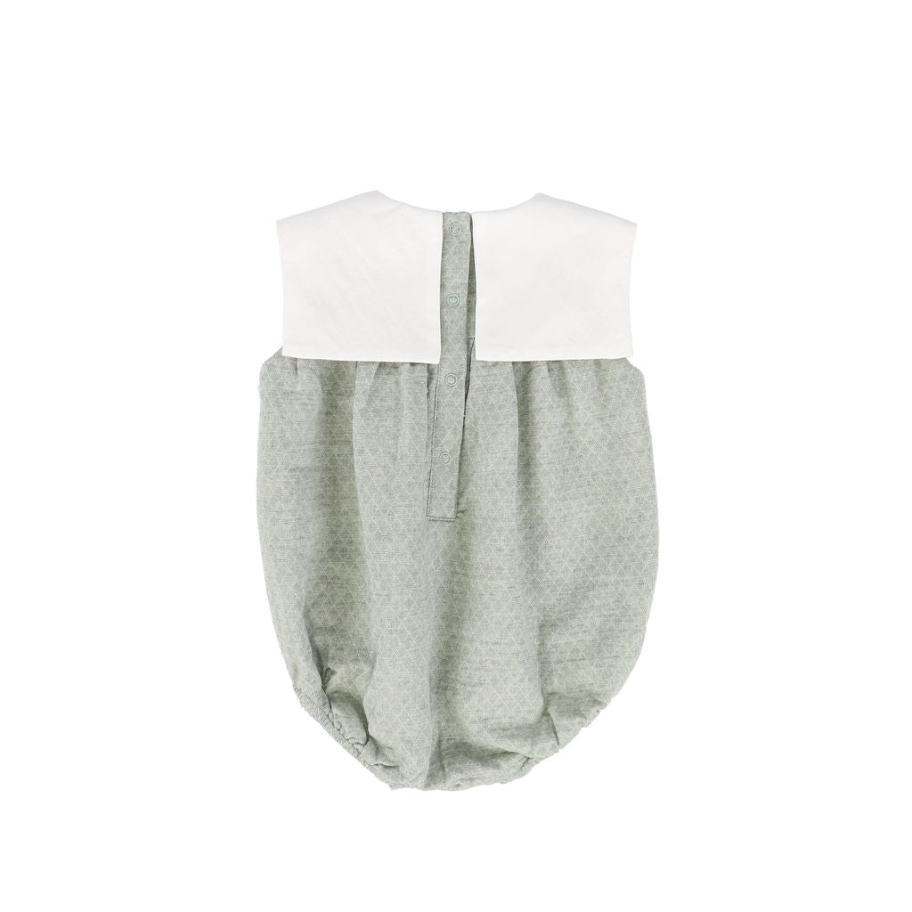 Green Textured Collar Romper