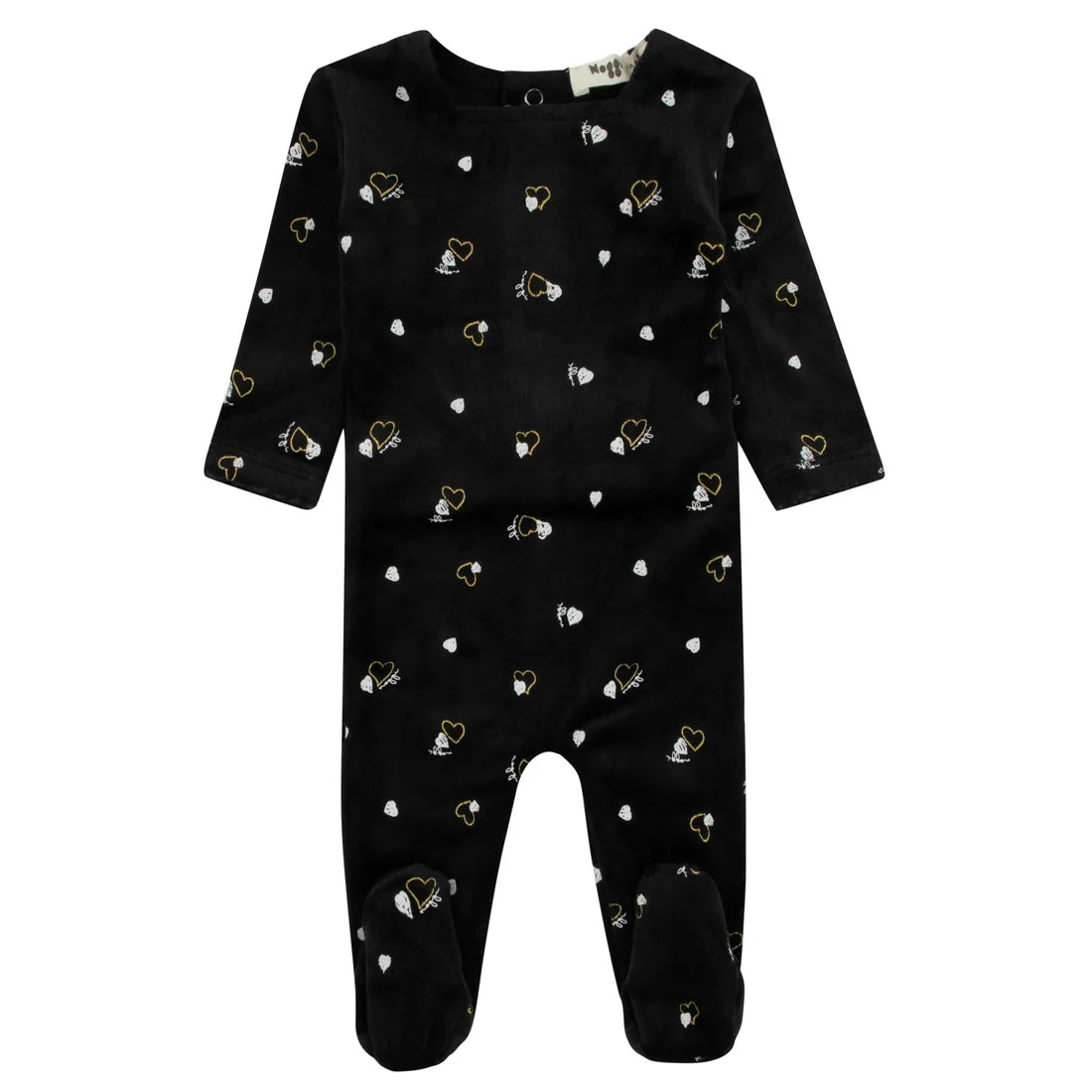 Black, Gold And White Velour Heart Printed Footie