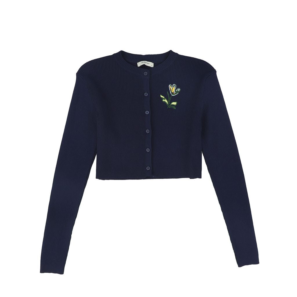 Ribbed Knit Embroidered Cardigan