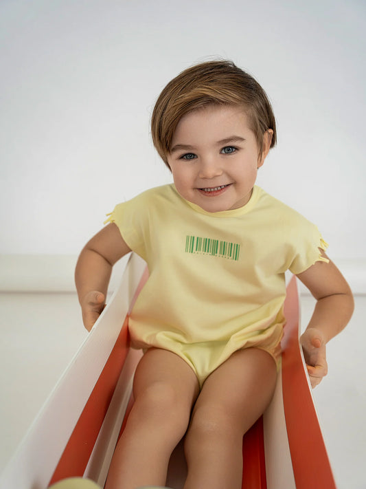 Barcode Print Romper- Yellow