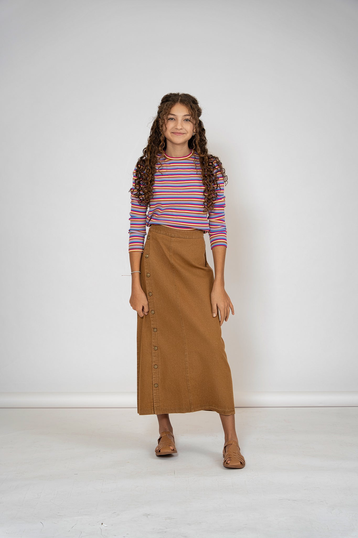Tan Side Button Down Skirt