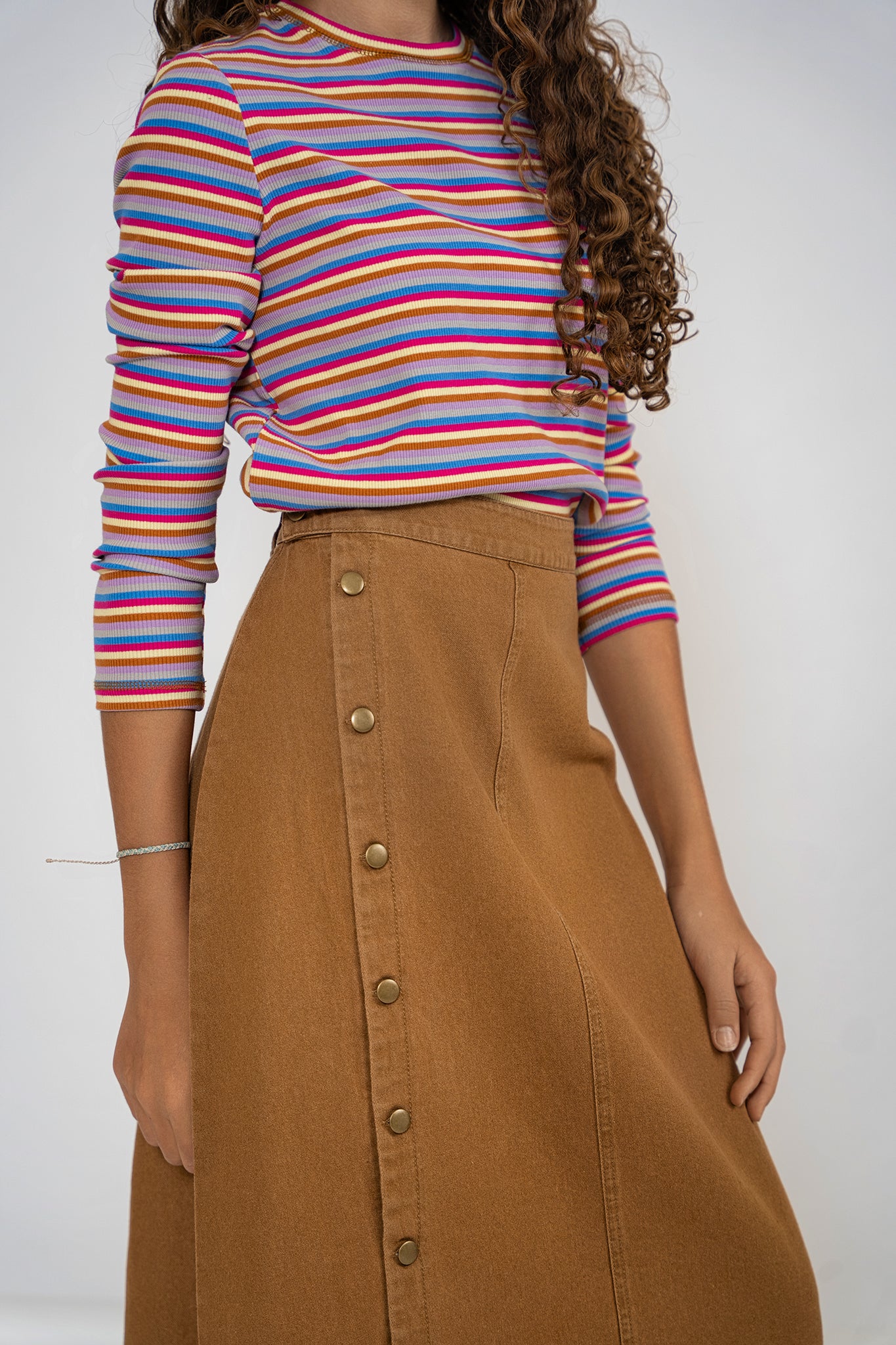 Tan Side Button Down Skirt